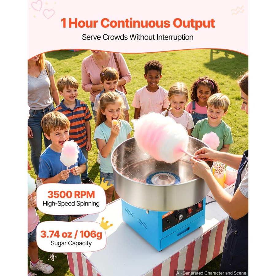 VEVOR Home Use Cotton Candy Machine – 1000W, 52 cm Bowl