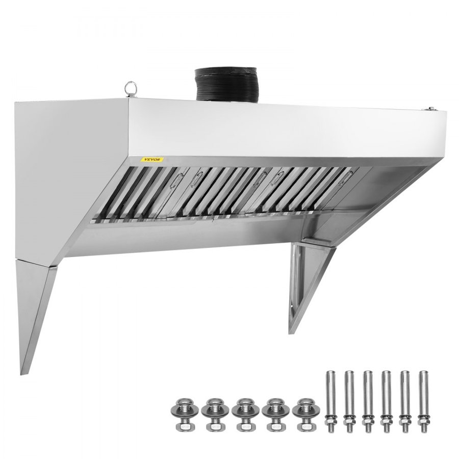 VEVOR Commercial Exhaust Hood, 6FT Food Truck Hood Exhaust, Stainless Steel Concession Trailer Hood, 3 Detachable U-shaped Grid Oil Filter Mesh, Rust Resistant Vent for Kitchen Restaurant (No Motor)