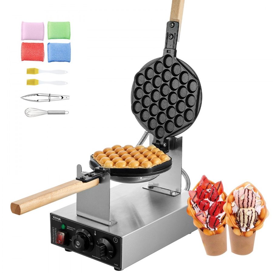 VEVOR Bubble Egg Waffle Maker – 180° Rotating, 1400W