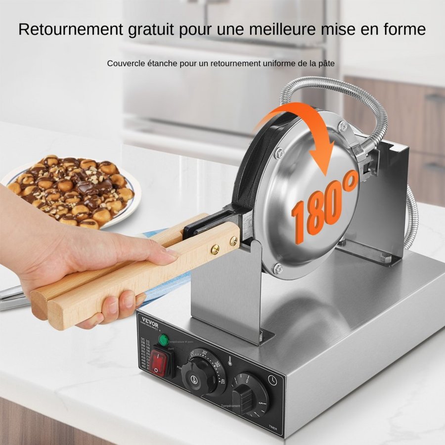 VEVOR Bubble Egg Waffle Maker – 180° Rotating, 1400W
