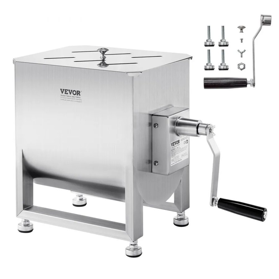 VEVOR Manual Meat Mixer, 60L Fixed Tank Meat Processing Equipment(Mixing Max 60LBS for Meat), Stainless Steel Meat Mixer, Sausage Mixer Machine with Lid Handle Gear Reducer, Ground Beef Hand Mixer