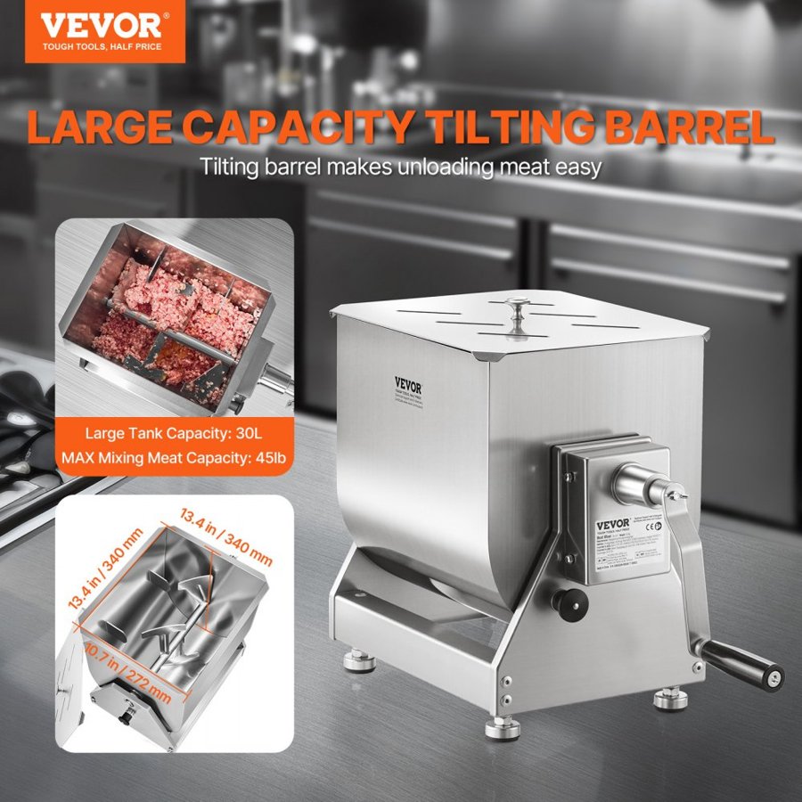 VEVOR Stainless Steel Meat Mixer – 60 LB, 13.4x10.7x13.4 in
