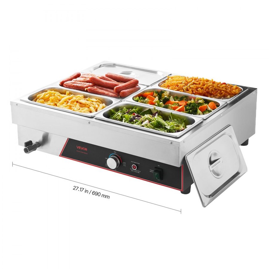 VEVOR Commercial Countertop Food Warmer – 1500W, 6-Pan