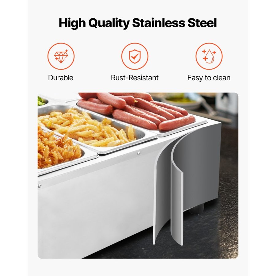 VEVOR Commercial Countertop Food Warmer – 1500W, 6-Pan
