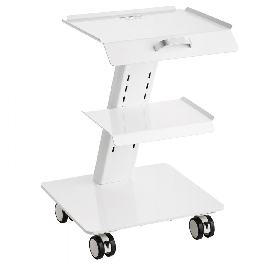 VEVOR Lab Trolley, 3-Layer Rolling Lab Cart, Metal Mobile Trolley with Swivel Wheels, Tray Rolling Clinic Cart 100 kg Weight Capacity, for Lab, Clinic, Beauty and Salon