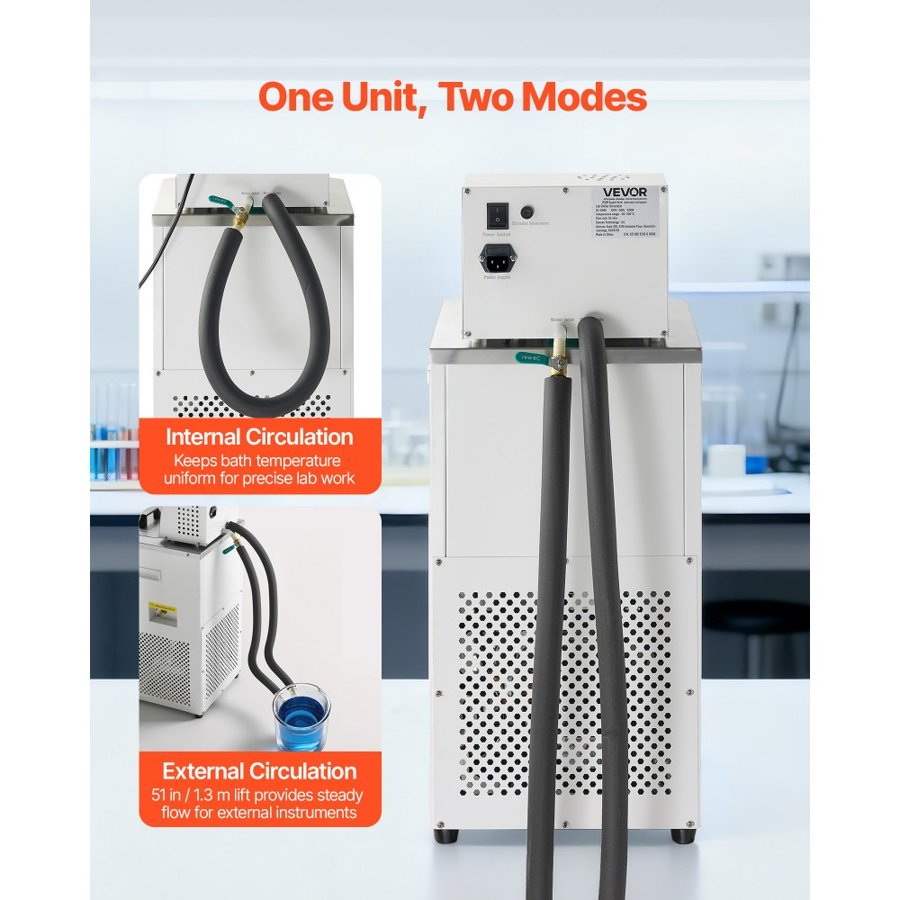 VEVOR Laboratory Chiller Circulator, -30℃-100℃, 6 L Internal and External Dual Circulation, Low Temperature Cooling Liquid Circulator Pump Chiller, Recirculating Chiller Water Bath for Laboratory