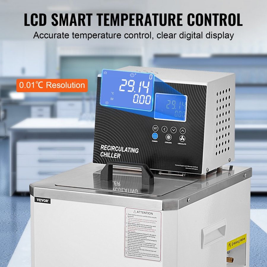 VEVOR Laboratory Chiller Circulator, 6L Chiller Lab Low Temperature Cooling Liquid, 23°F-212°F Circulator Pump Chiller, LCD Display, 304 Stainless Steel Water Bath Recirculating Water Cooling Chiller