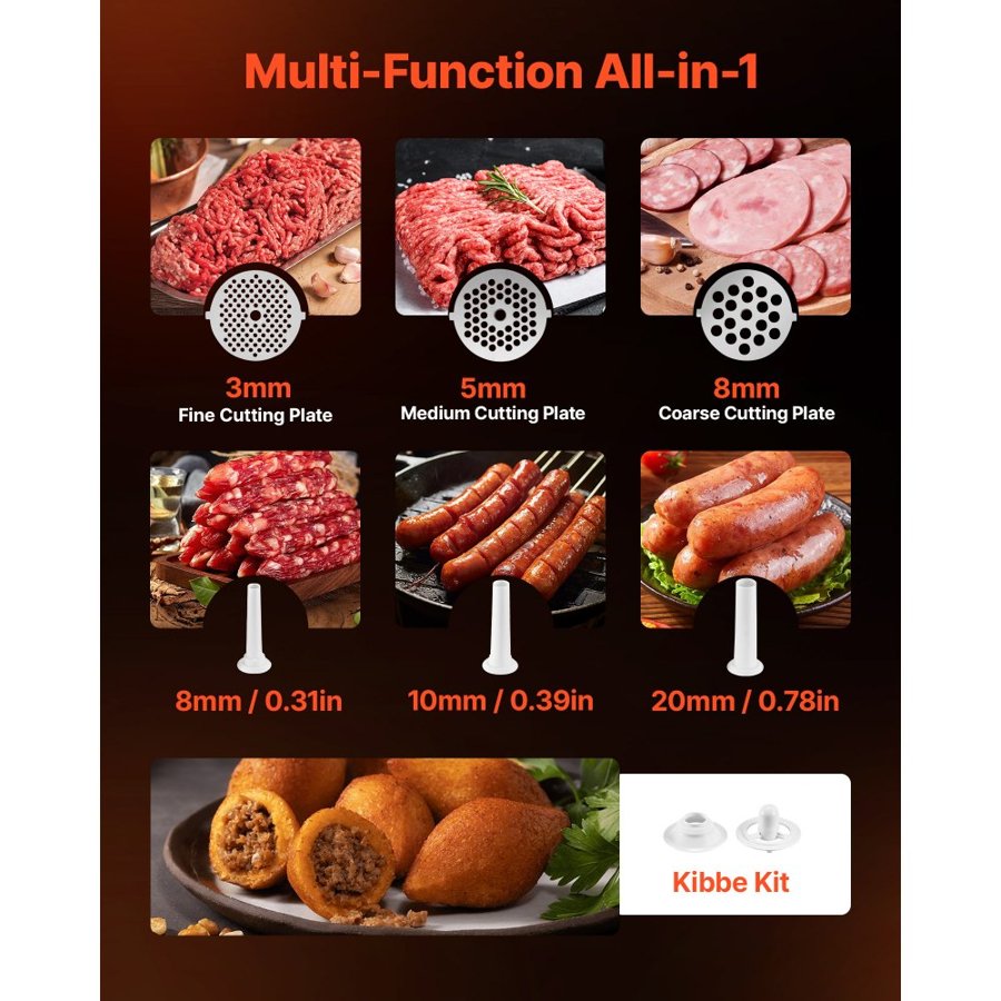 VEVOR #8 Electric Meat Grinder – 700W, 2.3 kg/Min, 3 Plates