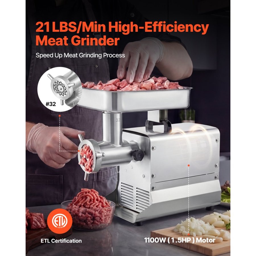 VEVOR #32 Commercial Meat Grinder – 3-Stage Auger, 9.5kg/min