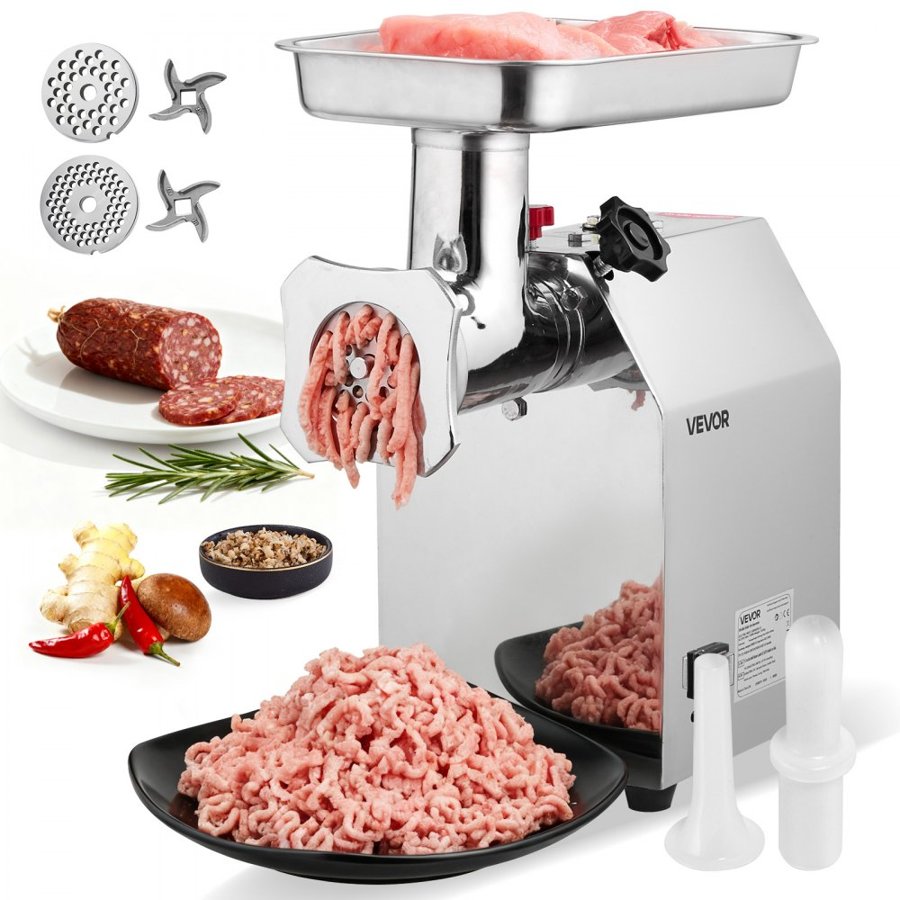 VEVOR Commercial Electric Meat Grinder, 4.2 kg/min Capacity, #22 Industrial Meat Mincer with 2 Stainless Steel Blades, 2 Grinding Plates, 1100W Heavy-Duty Sausage Maker, for Kitchen, Restaurant