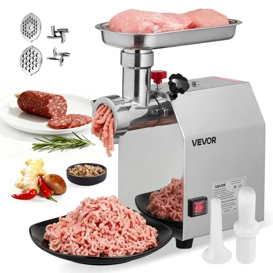 VEVOR Commercial Electric Meat Grinder, 2.27 kg/min Capacity, #8 Industrial Meat Mincer with 2 Stainless Steel Blades, 2 Grinding Plates, 600W Heavy-Duty Sausage Maker, for Kitchen, Restaurant