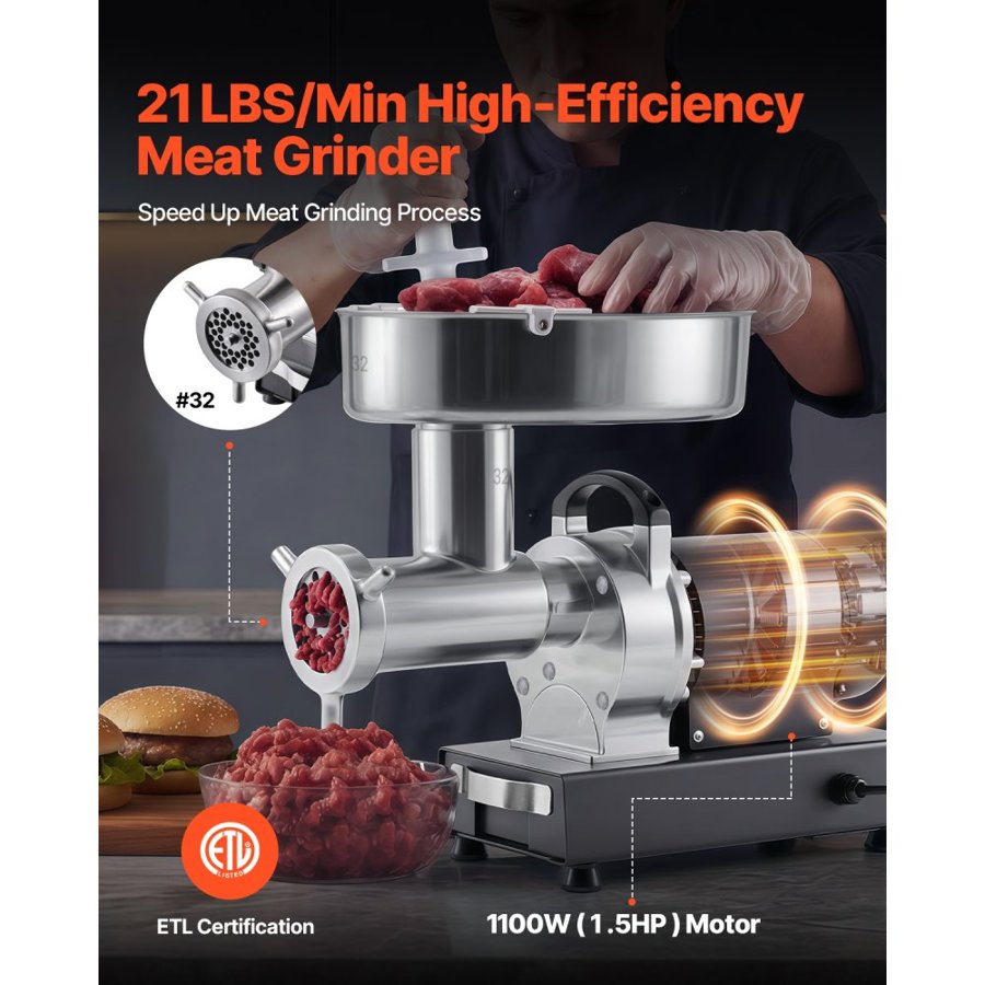 VEVOR #32 Electric Meat Mincer – 9.5 kg/min, 1100W