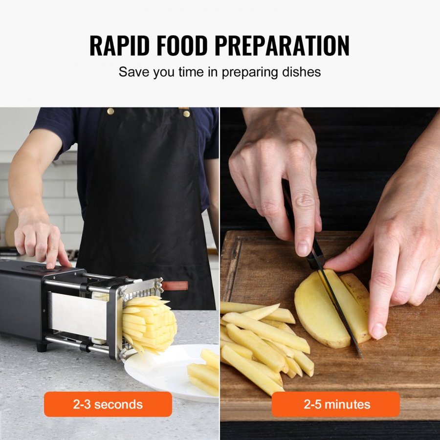 VEVOR Electric French Fry Cutter, Potato Slicer with 1/2-Inch and 3/8-Inch Stainless Steel Blades, Potato Cutter Chopper w/ Anti-slip Feet, Great for Potato, French Fries, Cucumber, Vegetables, Carrot