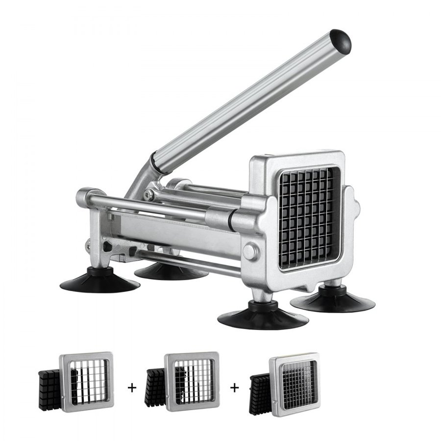 VEVOR French Fry Cutter, Potato Slicer with 1/2" 3/8" 1/4" Stainless Steel Blades, Manual Potato Cutter Chopper with Suction Cups, Great for Potato, French Fries, Cucumber, Vegetables, Carrot