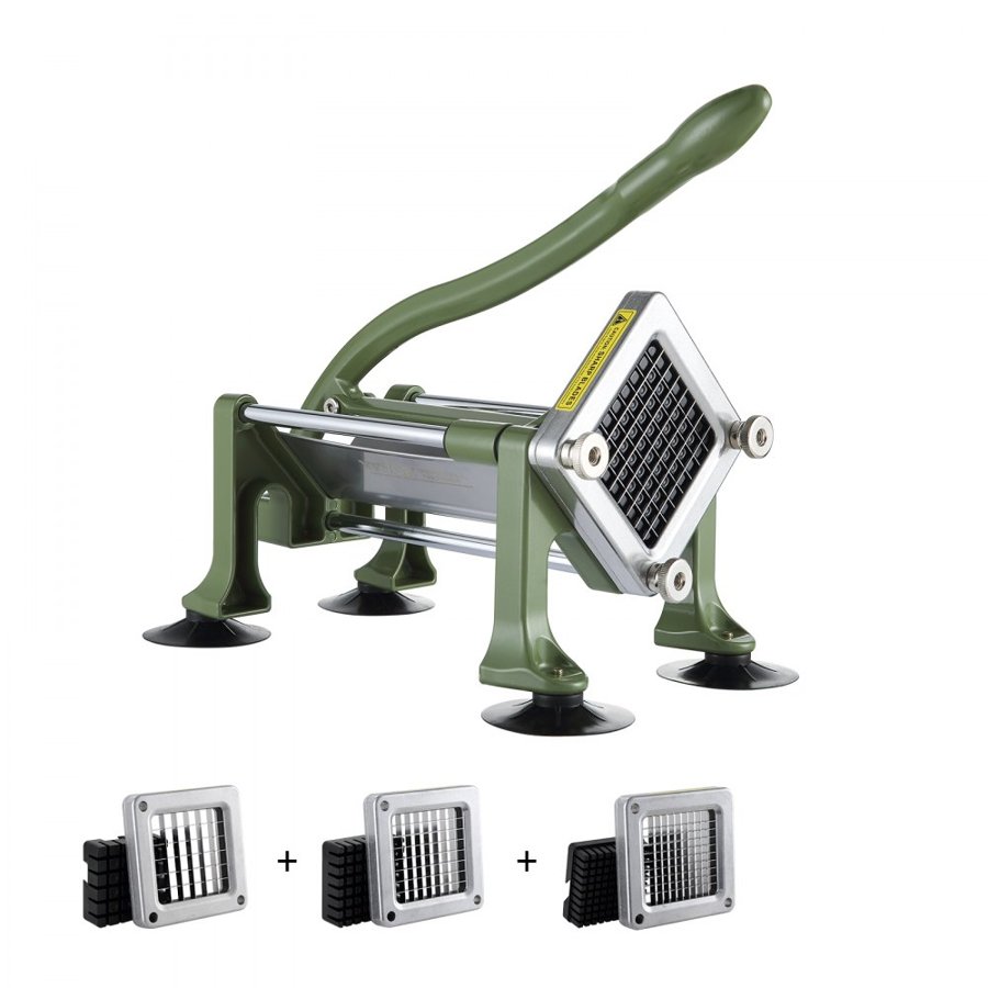 VEVOR French Fry Cutter, Potato Slicer with 1/2" 3/8" 1/4" Stainless Steel Blades, Manual Potato Cutter Chopper with Suction Cups, Great for Potato, French Fries, Cucumber, Vegetables, Carrot