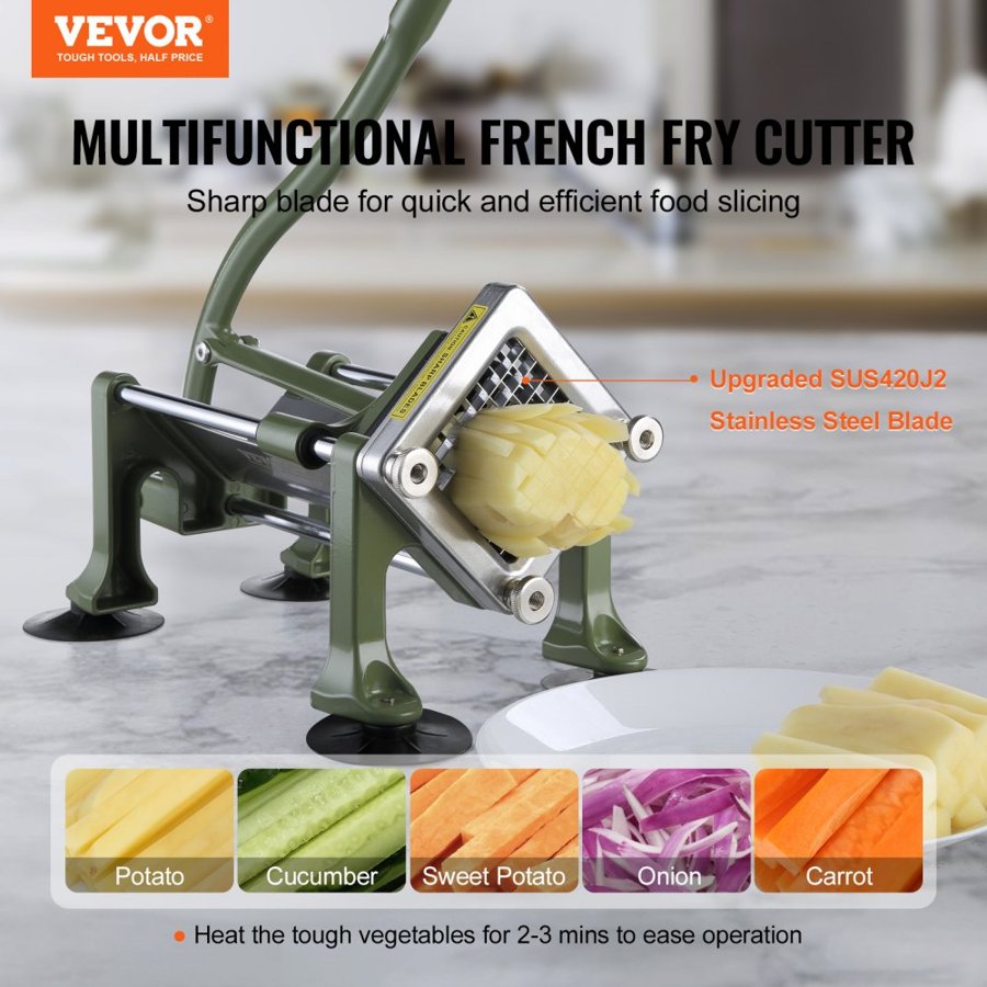 VEVOR French Fry Cutter, Potato Slicer with 1/2" 3/8" 1/4" Stainless Steel Blades, Manual Potato Cutter Chopper with Suction Cups, Great for Potato, French Fries, Cucumber, Vegetables, Carrot
