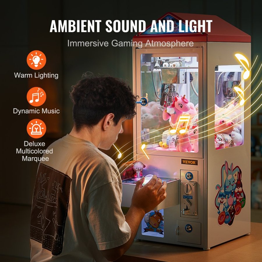 VEVOR Claw Machine, 0-80mm Jaw Diameter 0-130mm Jaw lifting, Crane Prize Grabber Commercial Arcade Game Toys, Cool Fun Grab-And-Win Machine w/ Light and Sound, Kids Dispenser Vending Toy,Boys &Girls