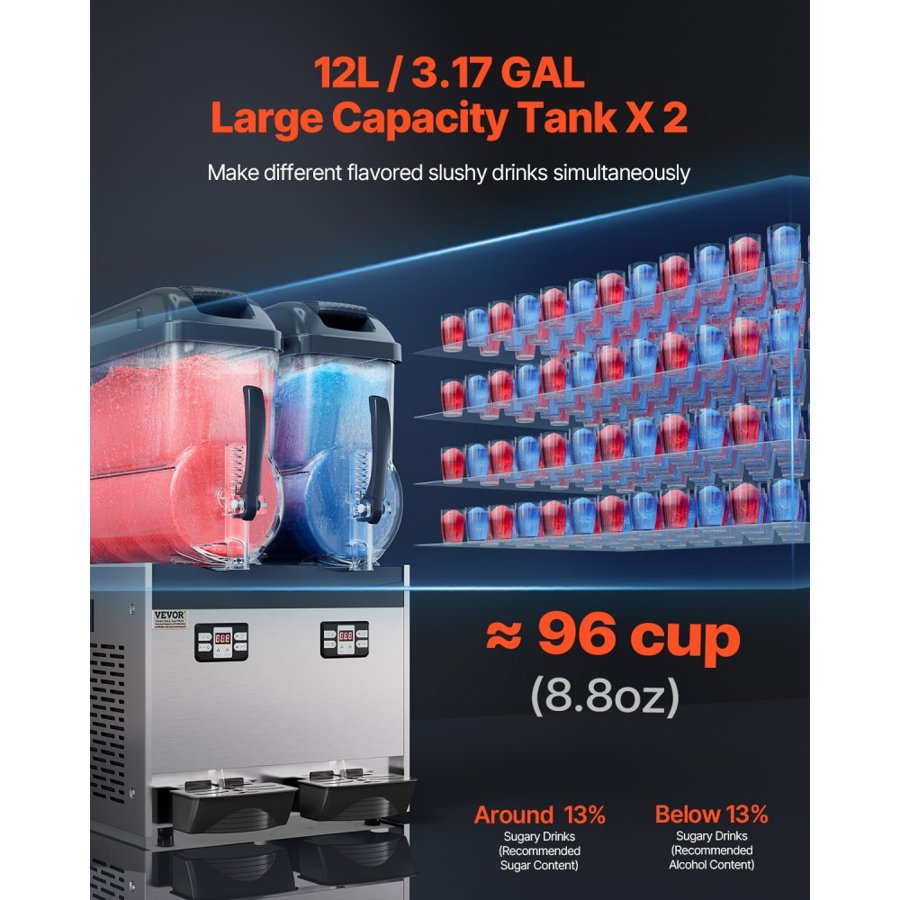 VEVOR Commercial Margarita Machine – 2×12L, 96 Cups