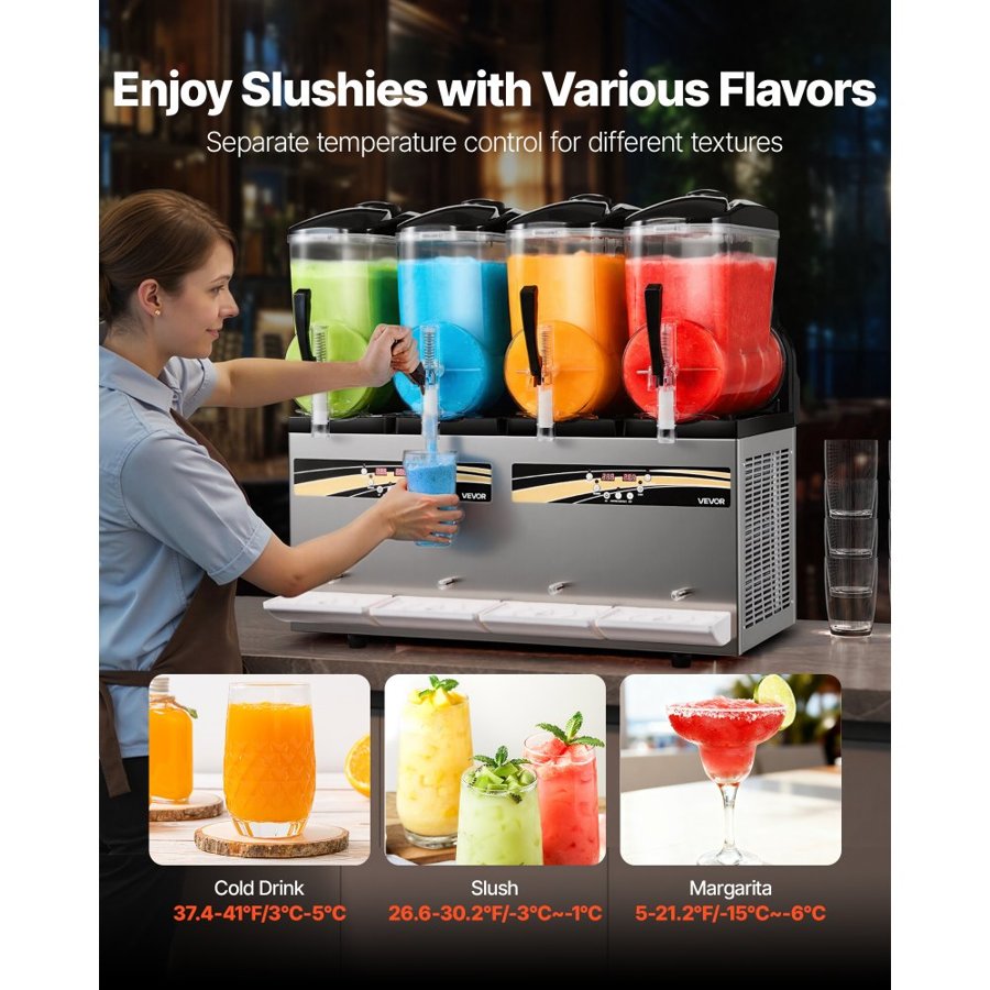 VEVOR 4 Bowl Commercial Frozen Drink Maker – 12L × 4