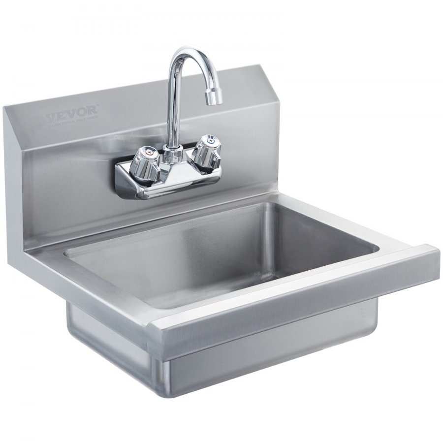 VEVOR Commercial Hand Sink with Faucet, Stainless Steel Sink for Washing, Small Hand Washing Sink, Wall Mount Hand Basin, Utility Sink for Restaurant, Kitchen, Bar, Garage and Home, 17 x 12.8 inch