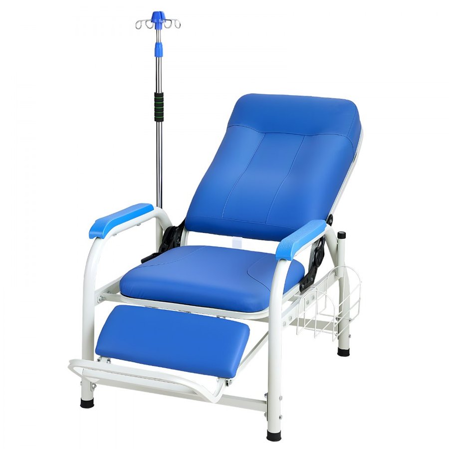 VEVOR Infusion Chair with IV Pole 90°-160° Reclining Phlebotomy Chair, 180kg Capacity Medical Infusion Recliner with Soft Padded Seat, Footrest & Storage Basket for Blood Draw, IV Transfusion
