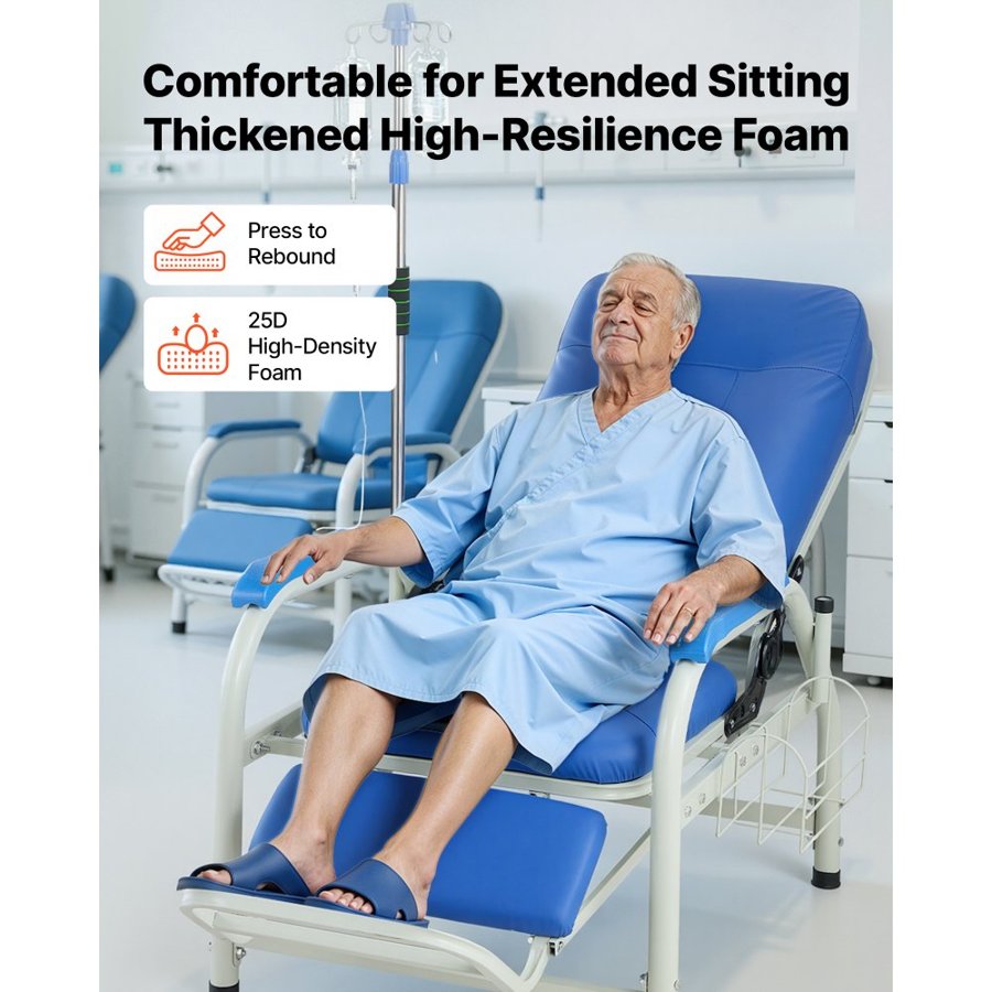 VEVOR Infusion Chair with IV Pole 90°-160° Reclining Phlebotomy Chair, 180kg Capacity Medical Infusion Recliner with Soft Padded Seat, Footrest & Storage Basket for Blood Draw, IV Transfusion