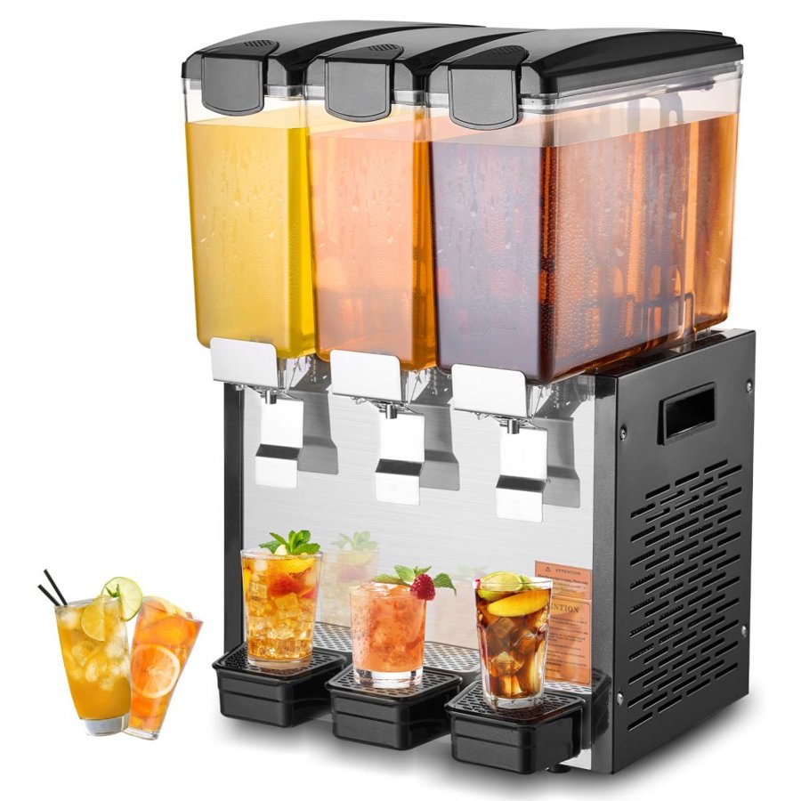 VEVOR Commercial Beverage Dispenser, 3 Tanks 10 L Per Tank Juice Dispenser, 440W Stainless Steel Ice Tea Drink Machine with 45°F-54°F Cooling Temperature, for Cold Drink Restaurant Bar Party
