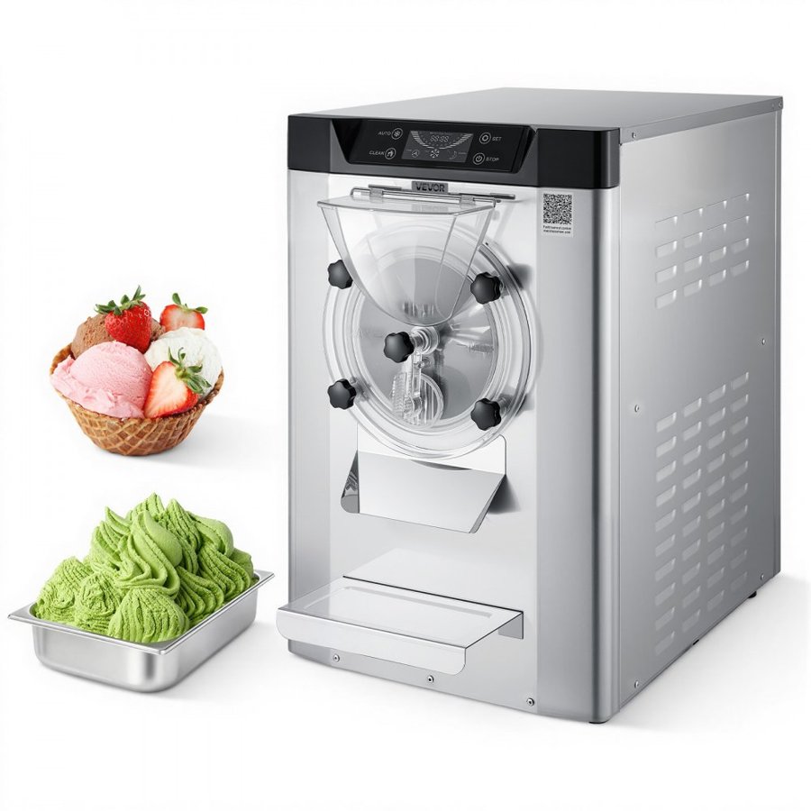 VEVOR Commercial Hard Ice Cream Machine, 2000W 12-20L per Hour, Countertop Gelato Hard Serve Ice Cream Maker with 6L 304 Stainless Steel Cylinder, Auto Clean LED Panel for Snack Bar and Restaurants