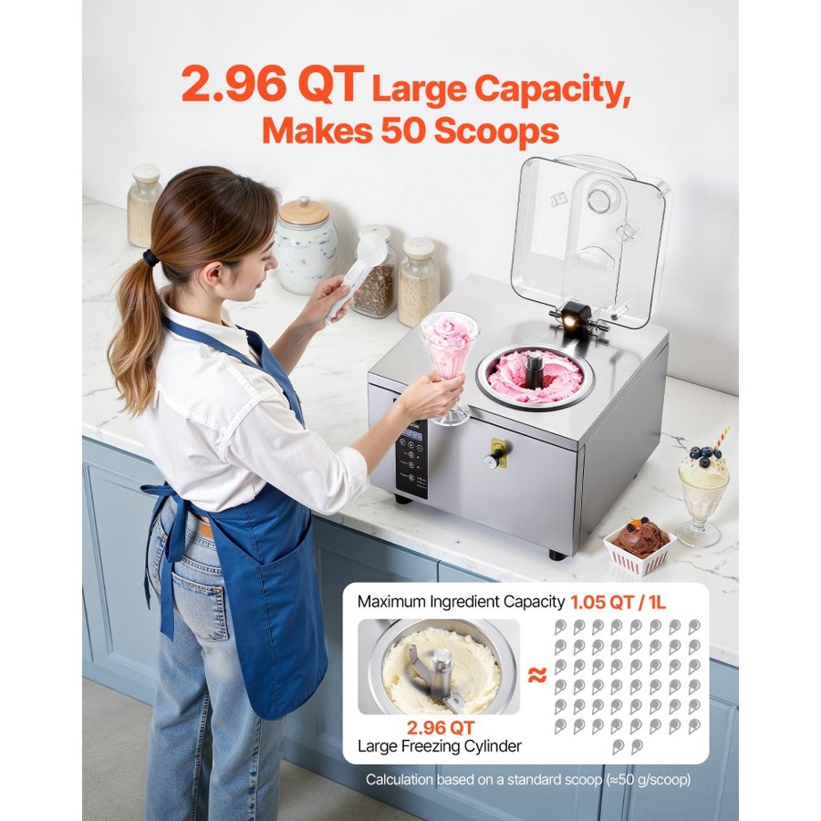 VEVOR Commercial Hard Ice Cream Maker – 5L/H, ≤-4.5°C