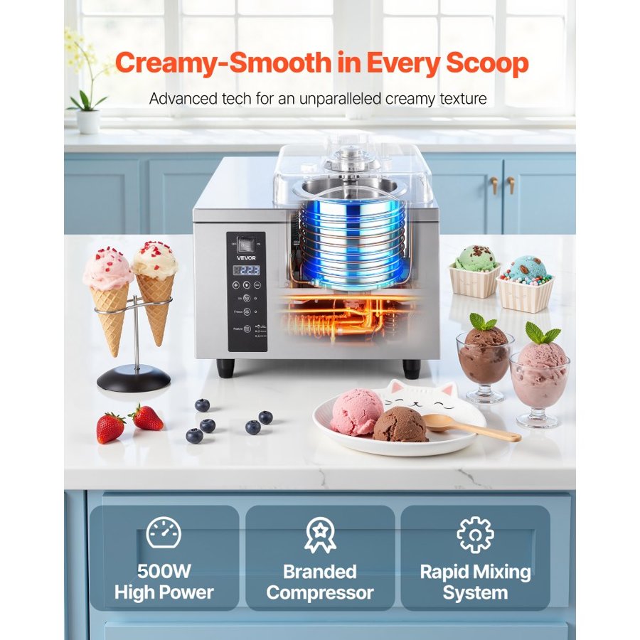 VEVOR Commercial Hard Ice Cream Maker – 5L/H, ≤-4.5°C