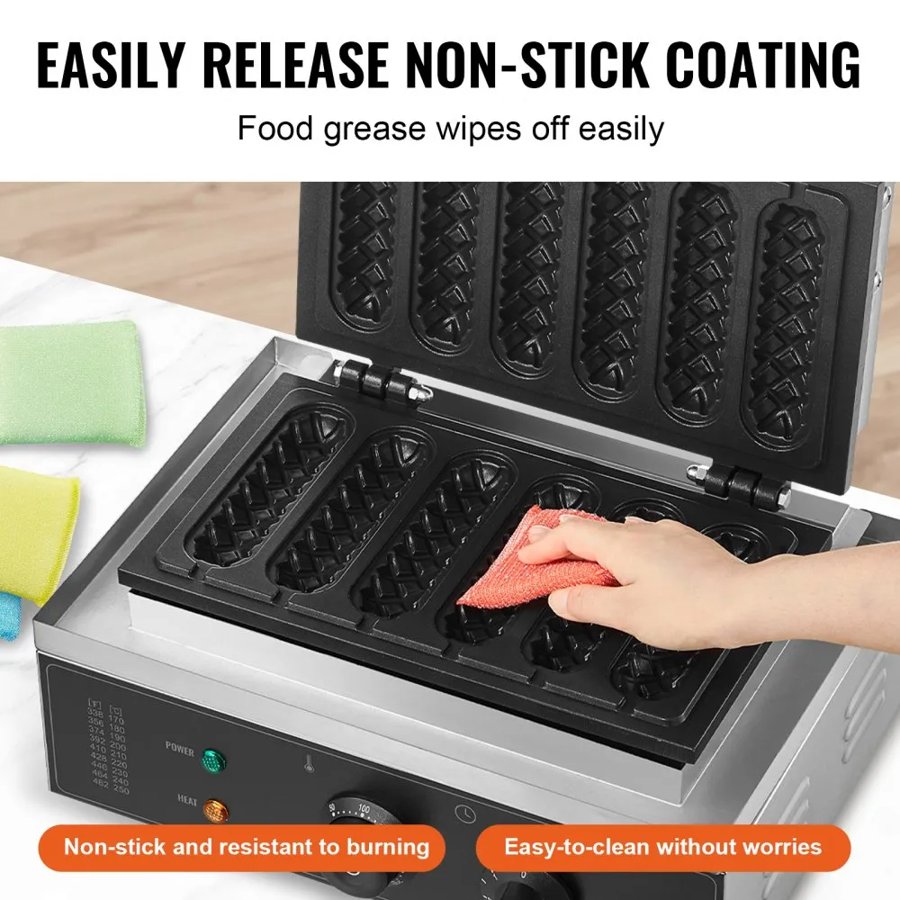 VEVOR Commercial Waffle Stick Maker – 6PCS, 1500W