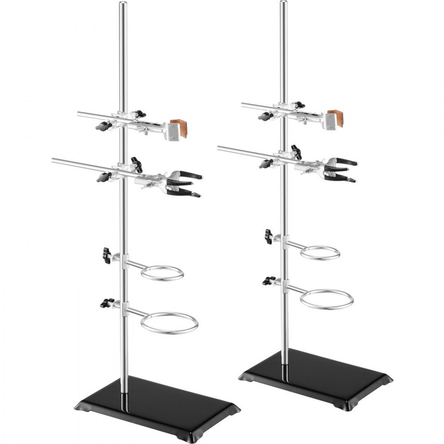 VEVOR Lab Stand Support, Laboratory Retort Support Stand 2 Sets, Steel Lab Stand 59.9 cm Rod and 21.1 x 13.5 cm Cast Iron Base, Includes Flask Clamps, Burette Clamps and Cross Clamps