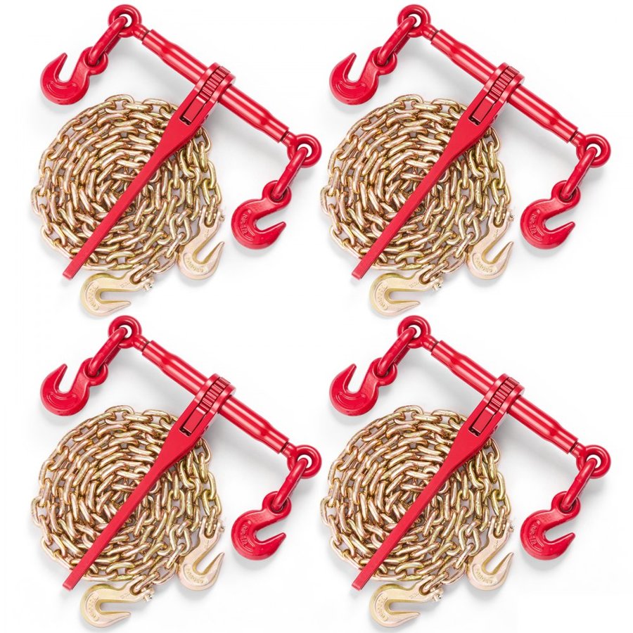 VEVOR Chain and Binder Kit 3/8in-1/2in, Ratchet Load Binders 9215lbs Working Strength, Ratchet Binders and Chains, 3/8in x 10ft Chains with G70 Hooks, for Truck, Tie Down, Hauling, Towing