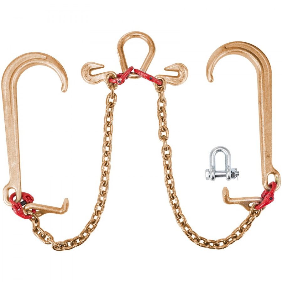 VEVOR V Bridle Chain, 8 mm x 60 cm Bridle Tow Chain, Grade 80 V-Bridle Transport Chain, 4898 kg Break Strength with TJ Hooks and Crab Hooks, Heavy Duty Pear Link Connector and Chain Shorteners
