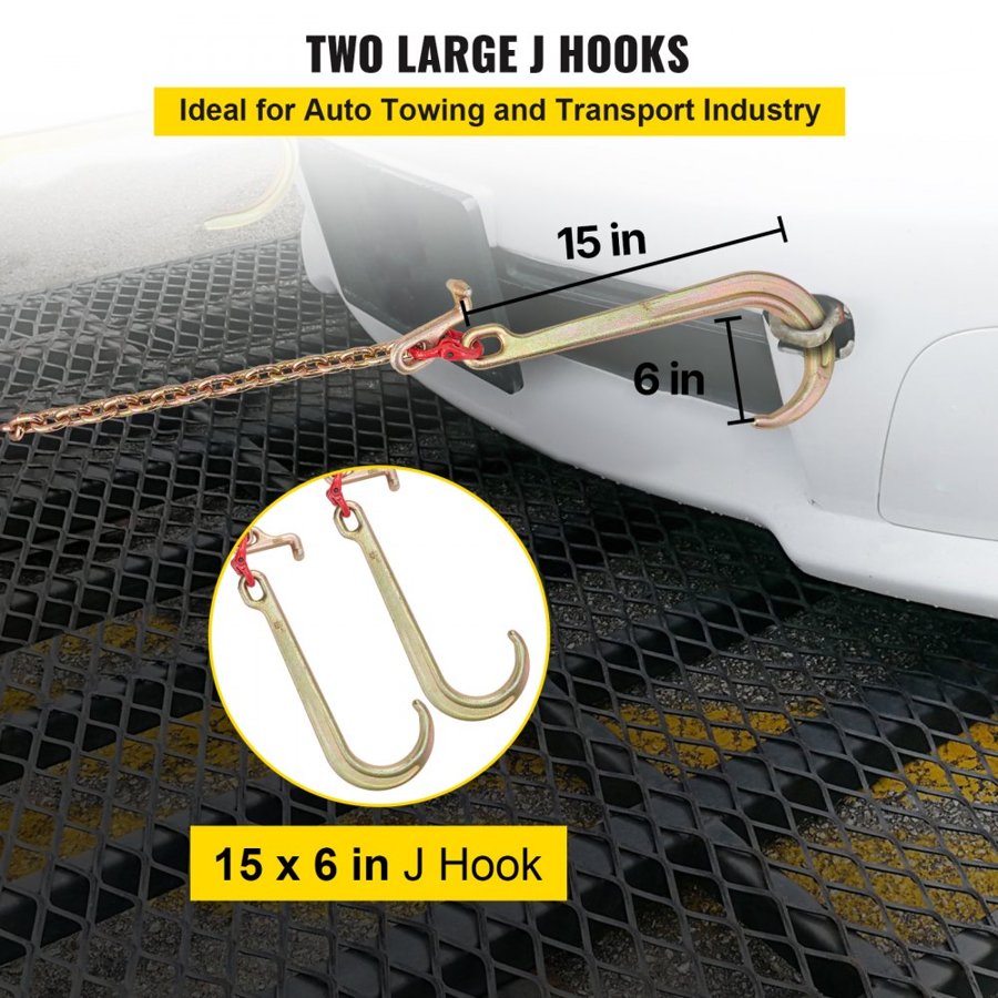 VEVOR V Bridle Chain, 8 mm x 60 cm Bridle Tow Chain, Grade 80 V-Bridle Transport Chain, 4898 kg Break Strength with TJ Hooks and Crab Hooks, Heavy Duty Pear Link Connector and Chain Shorteners