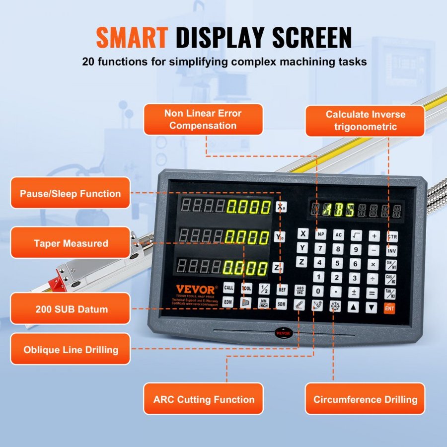 VEVOR Digital Readout 40.64 cm & 45.72 cm & 96.52 cm Linear Scale 3 Axis DRO Display Kit