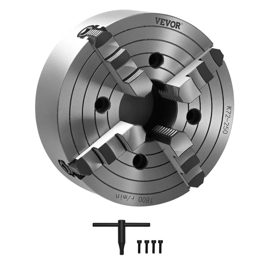 VEVOR 4 Jaw Chuck Lathe - 10 Inch Self Centering, HT300