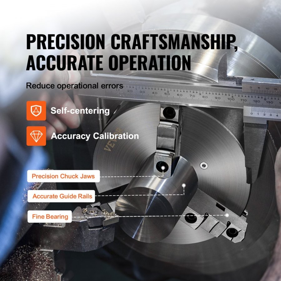 VEVOR 3-Jaw Lathe Chuck, 8'', Self-Centering Lathe Chuck, 0.16-8 in/4-200 mm Clamping Range with T-key Fixing Screws Hexagon Wrench, for Lathe 3D Printer Machining Center Milling Drilling Machine