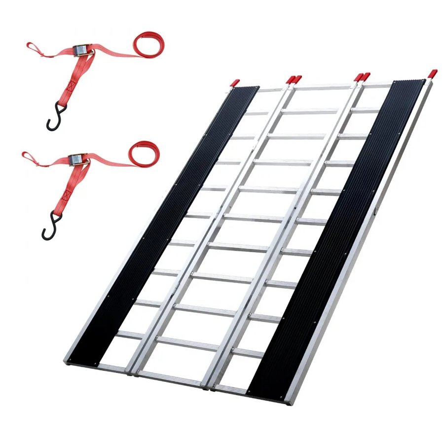 VEVOR Tri-Fold Loading Ramp, 2160 x 1375 mm, Non-Slip Aluminum Trailer Ramp with Compact Design, Easy Storage, 680.4 kg Load Capacity, for Snowmobiles, ATVs, Tractors, Lawn Mowers, Carts, Motorcycles