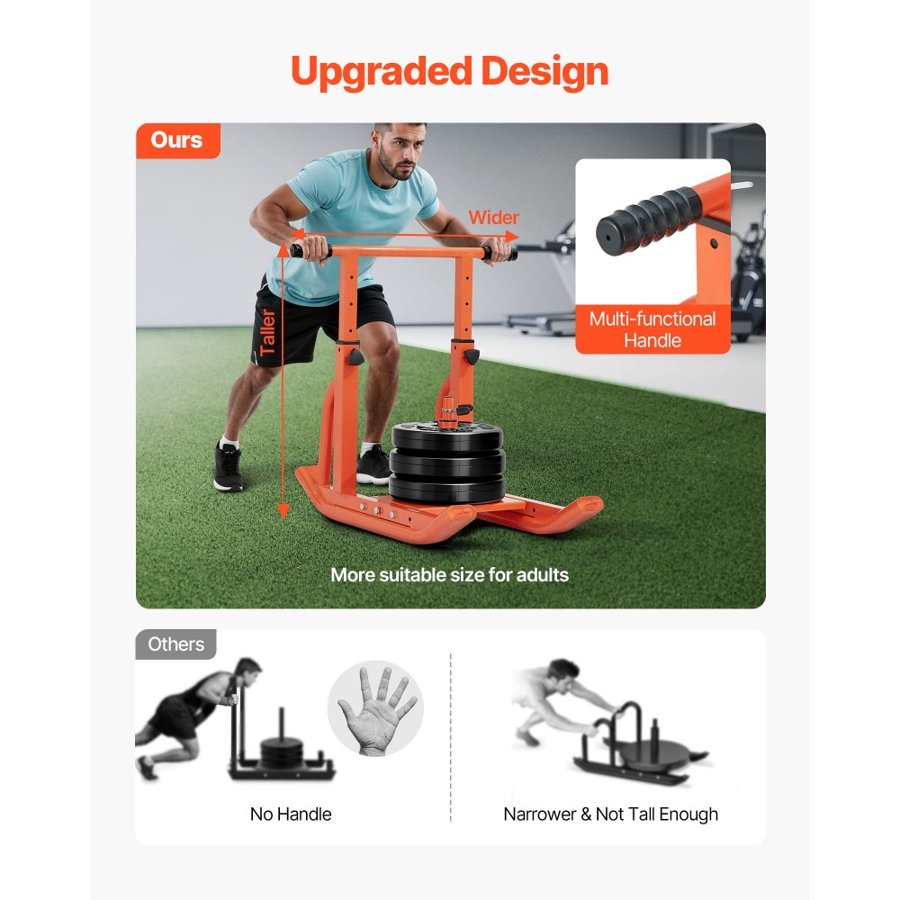 VEVOR Weight Sled, Steel Power Sled, Fitness Training Sleds for Athletic Exercise Speed Improvement, Workout Equipment with Adjustable Height Handle, Compatible with 25/51 mm Weight Plates, Orange