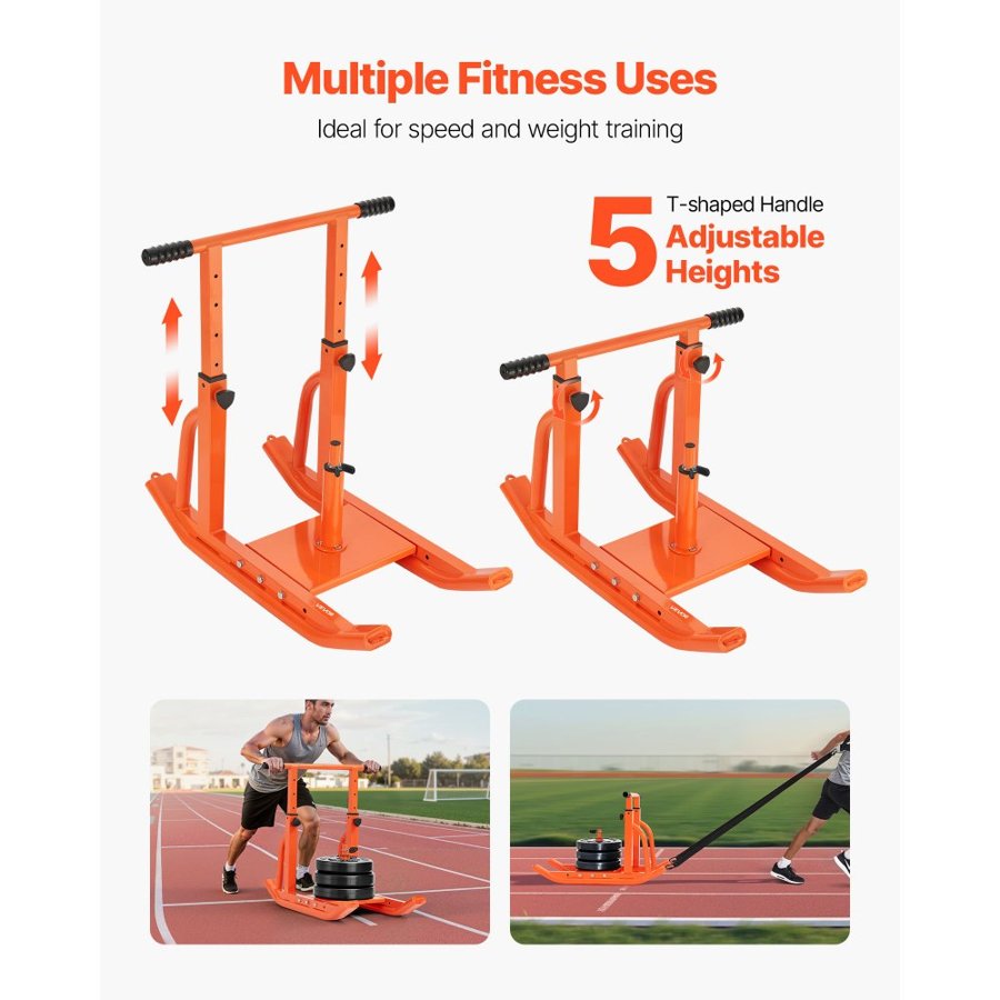 VEVOR Weight Sled, Steel Power Sled, Fitness Training Sleds for Athletic Exercise Speed Improvement, Workout Equipment with Adjustable Height Handle, Compatible with 25/51 mm Weight Plates, Orange