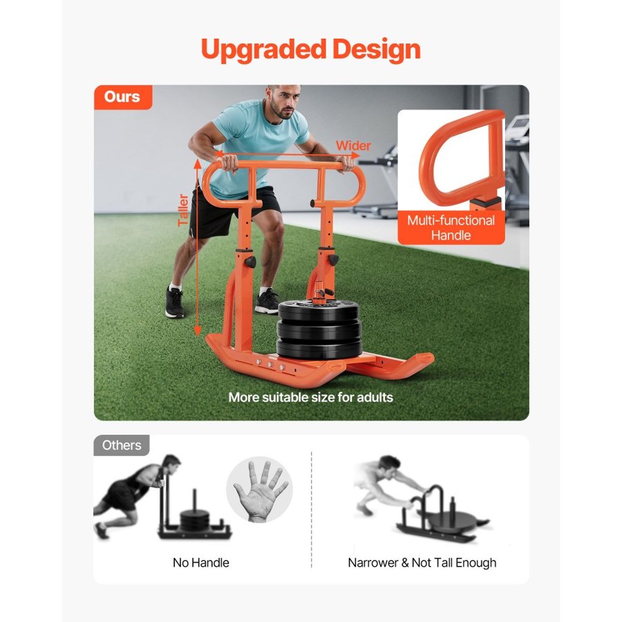 VEVOR Weight Sled, Steel Power Sled, Fitness Training Sleds for Athletic Exercise Speed Improvement, Workout Equipment with Adjustable Height Handle, Compatible with 25/51 mm Weight Plates, Orange