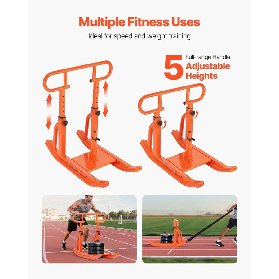 VEVOR Weight Sled, Steel Power Sled, Fitness Training Sleds for Athletic Exercise Speed Improvement, Workout Equipment with Adjustable Height Handle, Compatible with 25/51 mm Weight Plates, Orange