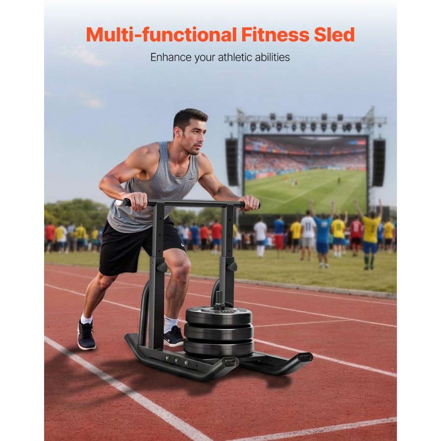 VEVOR Weight Sled, Steel Power Sled, Fitness Training Sleds for Athletic Exercise Speed Improvement, Workout Equipment with Adjustable Height Handle, Compatible with 25/51 mm Weight Plates, Black