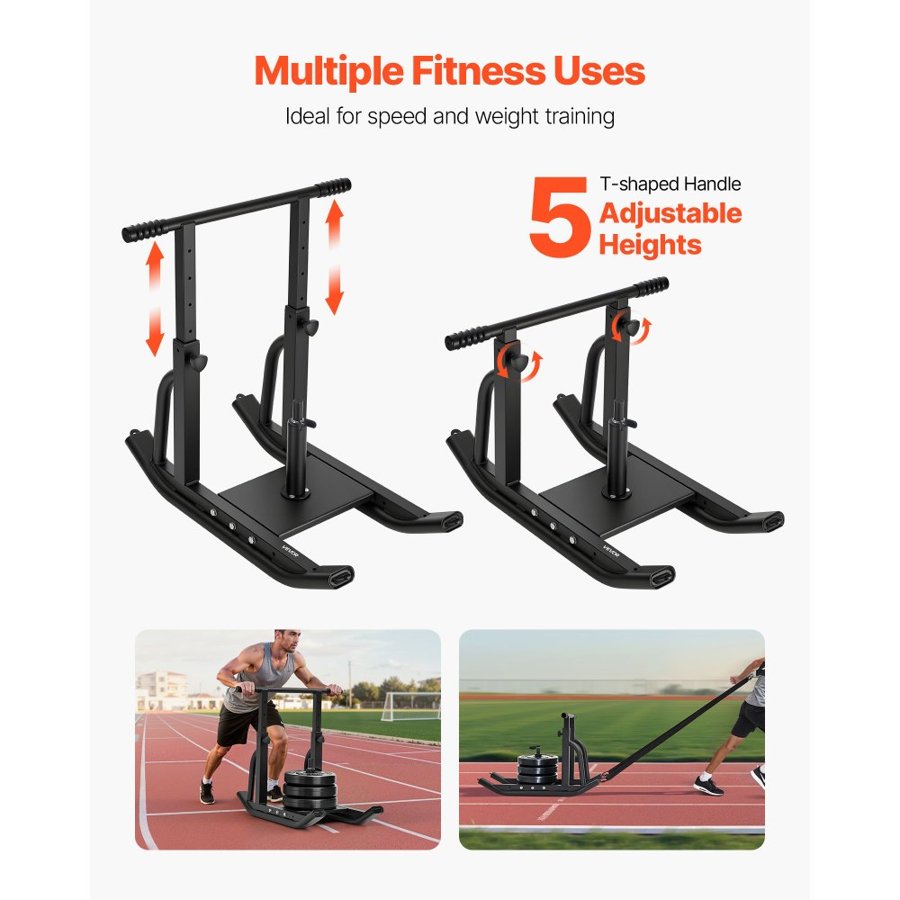 VEVOR Weight Sled, Steel Power Sled, Fitness Training Sleds for Athletic Exercise Speed Improvement, Workout Equipment with Adjustable Height Handle, Compatible with 25/51 mm Weight Plates, Black