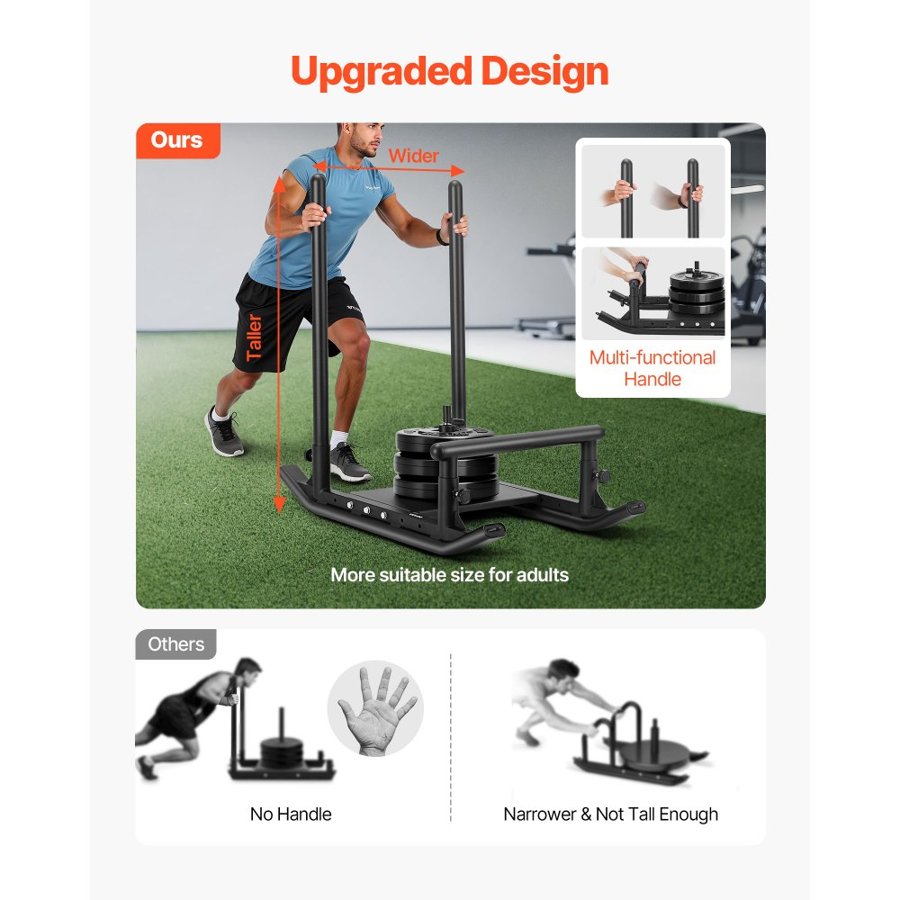 VEVOR Weight Push Sled – 276.6 Lbs/125 Kg, 1 & 2 in. Plates