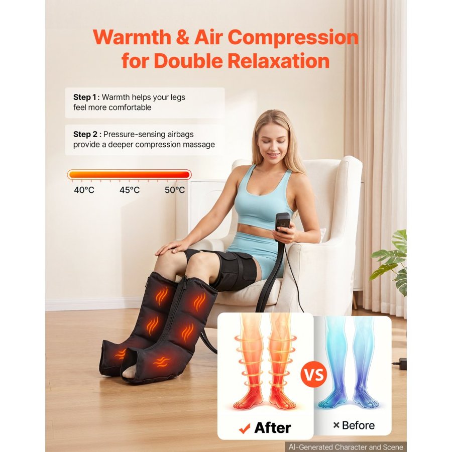 VEVOR Air Compression Leg Massager – 6 Modes, Auto Shut