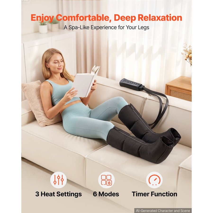 VEVOR Full Leg Compression Massager – 3 Heat, 6 Masage Modes