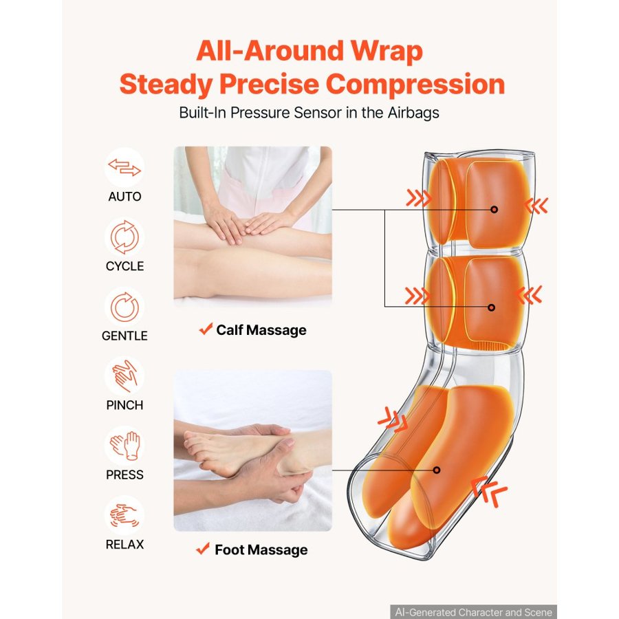VEVOR Full Leg Compression Massager – 3 Heat, 6 Masage Modes