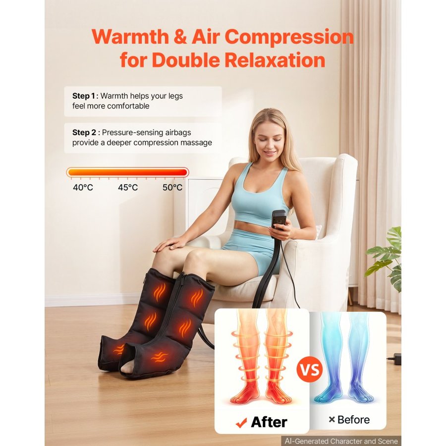 VEVOR Full Leg Compression Massager – 3 Heat, 6 Masage Modes